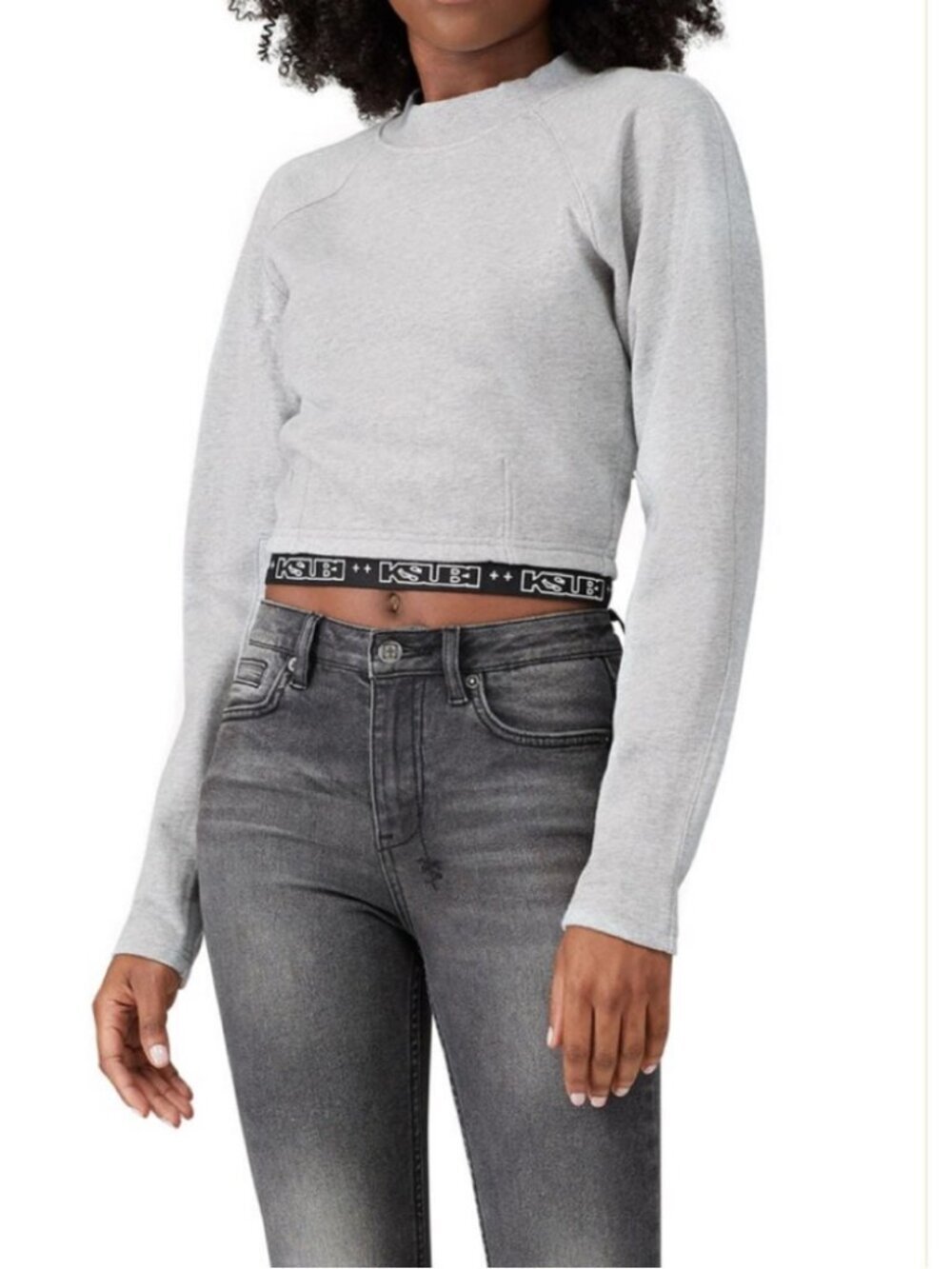 KSUBI Marl Terra Gray Cropped Back Zip Sweatshirt